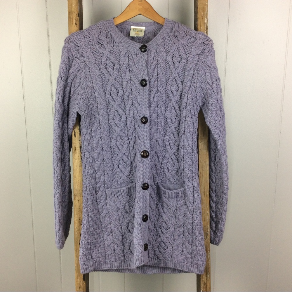 Kilronan Merino Wool Knit Cable Aran Fisherman Cardigan Made in Ireland